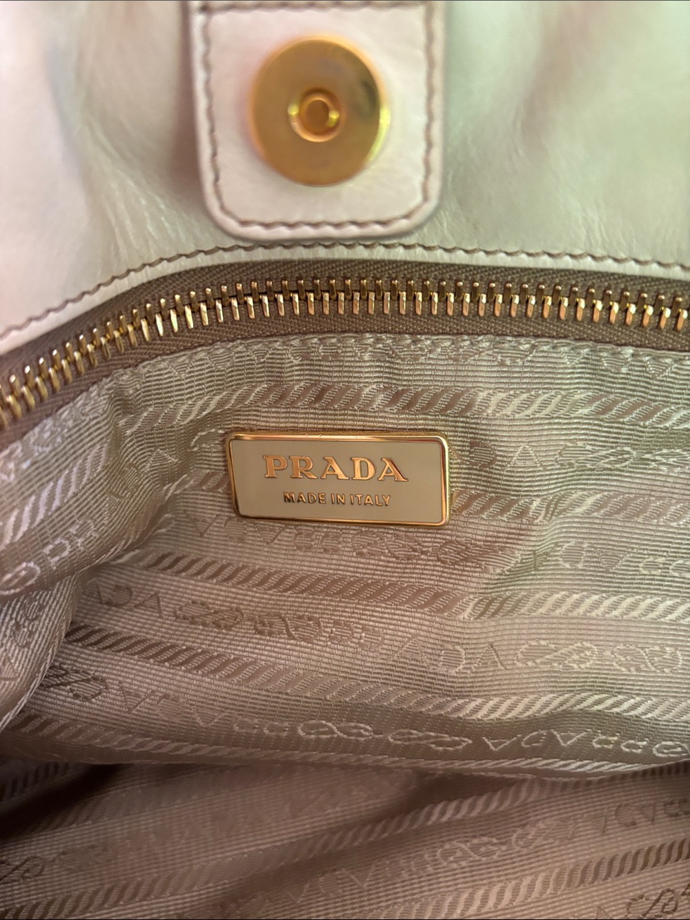 Prada Cream Leather Shoulder Bag with Gold Hardware - Picture 10 of 12